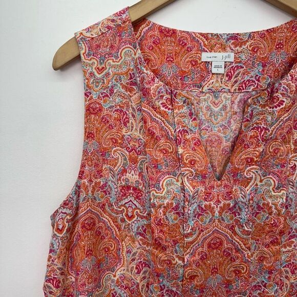 J. Jill Love Linen Women’s  All Over Paisley Printed Sleeveless Midi Orange Pink - Picture 6 of 8